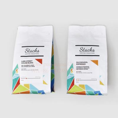 China Moisture Proof Digital Custom Printed 340g 12oz Matte White Flat Bottom Coffee Packaging Bag for sale