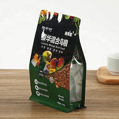 China Custom Printed Food Grade Moisture Proof Resealable Mylar Forsted Flat Bottom Plastic Bird Dog Pet Animal Food Packaging Pouch for sale