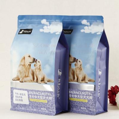 China Moisture Proof Spot Printing 4LB Flat Bottom Pet Food Packaging UV Foil Lined Plastic Bag For Dog Food With Zipper for sale