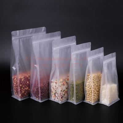 China Moisture Proof IN STOCK Ready To Ship Plain Matte Clear Flat Box Square Bottom Zipper Food Plastic Packaging Bag for sale