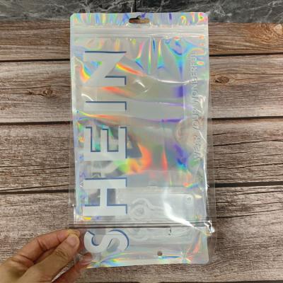 China New Material Holographic Packaging Custom Printed Resealable Apparel Clothes Moisture Proof Underwear Stand Up Zipper Bag for sale