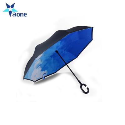 China UV C Proof Magic Umbrella Handle Upside Down Inverted Sided Umbrella For Cars Double Layer Umbrella for sale