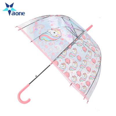 China Kids Outdoor Promotional Cartoon Waterproof Gifts Entertainment Children Lovely Long Handle Transparent Umbrella for sale