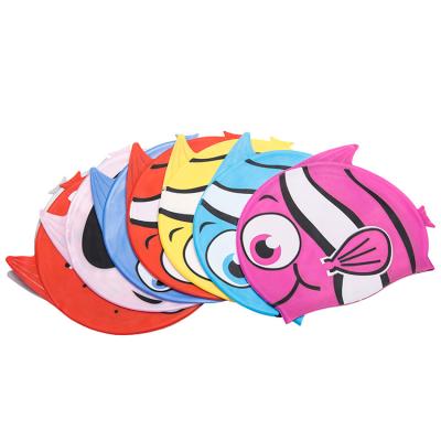 China Eco-friendly material cartoon fish print multi-color silicone children swimming hat child waterproof swim cap for sale