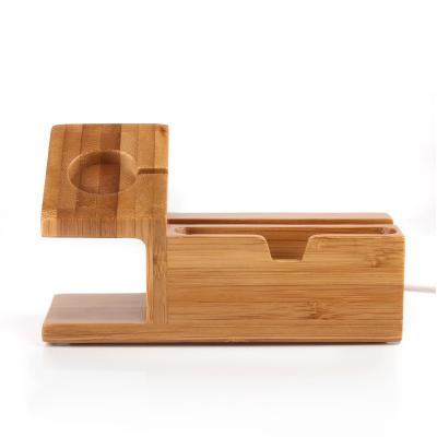 China Universal Phone Holder Stand Dock Bracket Bamboo Wooden Phone Holder Watch Phone Charging Docking Station for sale