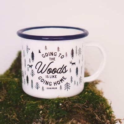 China Viable Wholesale Colorful Campfire Mug With Tin Souvenir Enamel Mug Retro Vintage Custom Printing Coffee Cup for sale