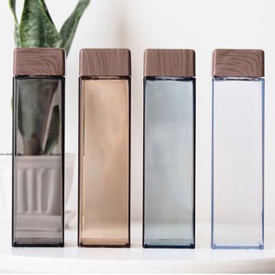 China Sustainable Lid Bamboo Water Bottle Model 480ml Square Lid AS Plastic Water Bottle for sale