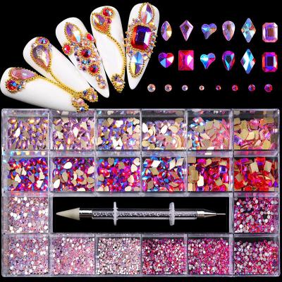 China Nail Art Decoration High Quality Gold 3d nail art nail stone box shaped rhinestone set kit Fancy Crystal Rhinestone Decoration for sale