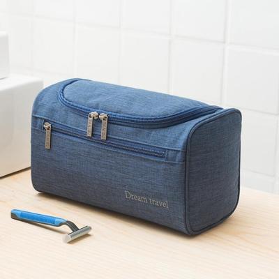 China Large Capacity BSCI Logo Blue Polyester Private Waterproof Toiletry Wash Bag Travel Toiletries Bag Unisex Custom Made for sale