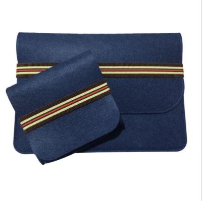 China Large Capacity Full Grain Vegetable Tanned Leather Case 100% Wool Felt Laptop Sleeve for sale