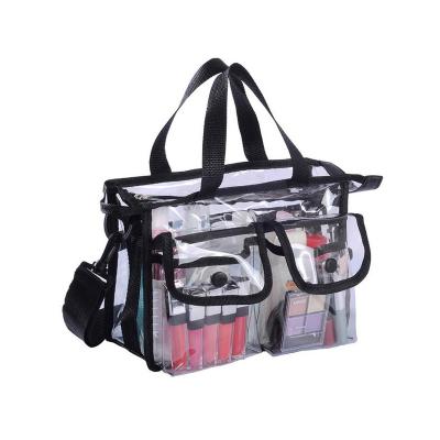 China Fashion Custom PVC Sling Bag Transparent Clear Stage Large Small Approved Tote Bag Shoulder Zipper Bag With Handle for sale