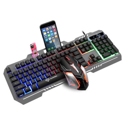 China Metal new product best-selling RGB mouse and keyboard combo with mobile phone bracket metal panel keyboard gaming keyboard&mouse set for sale