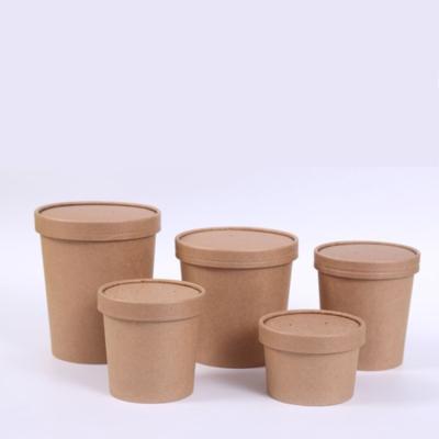 China Disposable Customizable Good Quality Custom Design Logo Soup Bowl Disposable Kraft Paper Cup 26oz With Paper Lid for sale