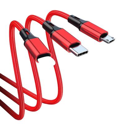 China 5A Quick Charging 3 in 1 USB Cable Nylon Braided 3 in 1 Multi Charger Nylon Micro USB Cable Braid USB Fast Charging Cable for sale