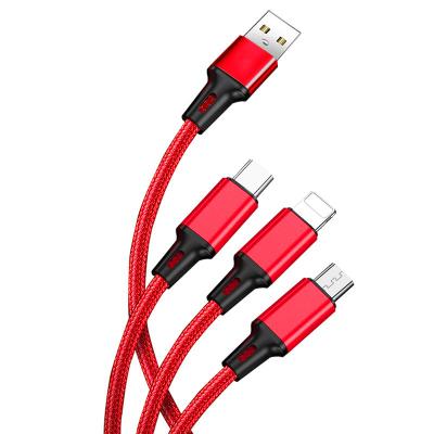 China 5A Quick Charging 3 in 1 USB Cable Nylon Braided Nylon Braided 3 in 1 USB Type-C Micro USB Cable 5A Quick Charging Cable for iPhone for sale