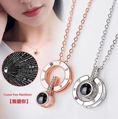 China Titanium Stainless Steel Inscribed I Love You 100 Feminino Language Gold Jewelry 18k Necklace For Women And Girls Necklace for sale