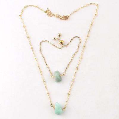 China FASHIONABLE Tasty Gold Plated Necklace Metal Link Chain Bracelet Chip Natural Stone Jewelry Set For Women for sale