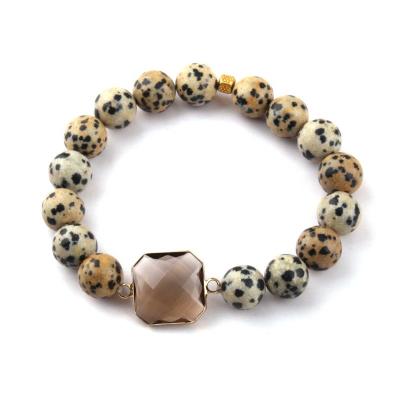 China Elastic Dalmatian Jasper 10mm Stretch Bracelet Women Tiger Eye Frost Amazonite Natural Stone Environmental Friendly Bracelet for sale