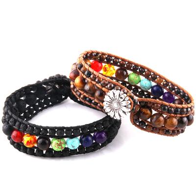 China Fashion Beautiful Energy Friendly Beaded Bracelet Handmade Natural Stone 7 Chakra Wrap Bracelets drop shipping for sale