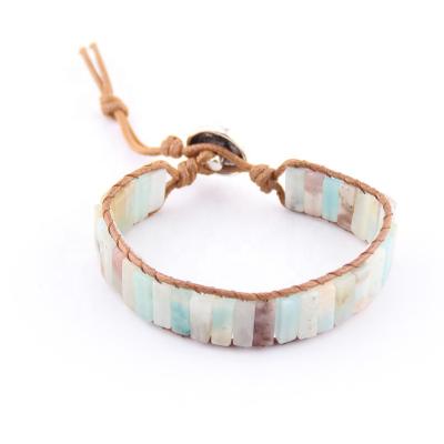 China Environmentally Friendly Energy Beaded Bracelet Fashion Drop Shipping Square Amazonite Handmade Natural Stone Wrap Bracelets for sale