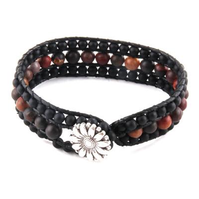 China Beautiful Environmentally Friendly Fashion Energy Beaded Handmade Black / Brown Wraps Natural Stone Bracelets For Men Or Women for sale