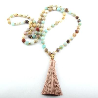 China Other Fashion Women Lasso Tassel Yoga Jewelry Amazonite Stone Buddha Bohemian Dropship Tribal Beige Necklaces for sale