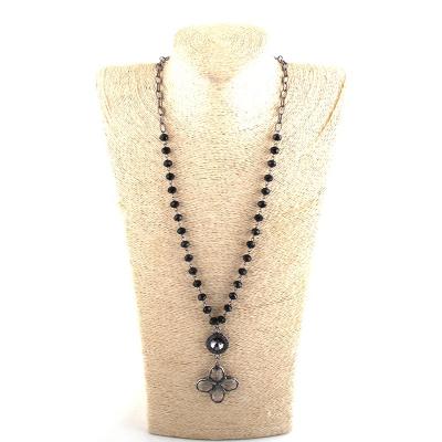 China Black Star Environmental Friendly Crystal Glass Rosary Chain Soldered Women Jewelry Fashion Cross Pendant Necklace for sale