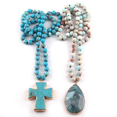 China Other Turquoise Blue Cross Necklace Stone Fashion Lasso 8MM Empire Pendant Necklace for sale