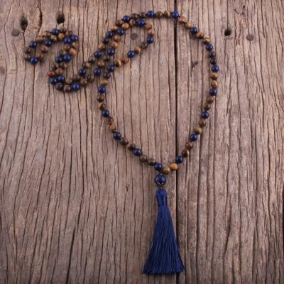 China Natural Lava Stone Lapis Gemstone Beads Tassel 108 Beads Mala Necklace Women Environmentally Friendly Yoga Necklace for sale