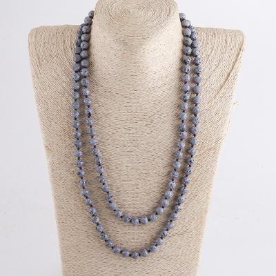 China Good Natural BOHEMIA Sales 8mm Knotted Volcano 125-130cm 4 Colors Stone Long Double Wrap Necklace for sale