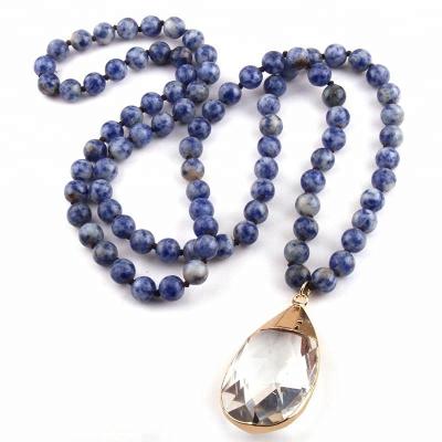 China Eco Friendly Jewelry Bohemian Tribal Women Knotted Clear Natural Stone Crystal Necklace Drop Pendant Necklaces Damatian for sale