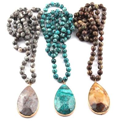 China Environmental Friendly Natural Stone Knot Necklace Women Long Stone Drop Pendant Necklaces for sale