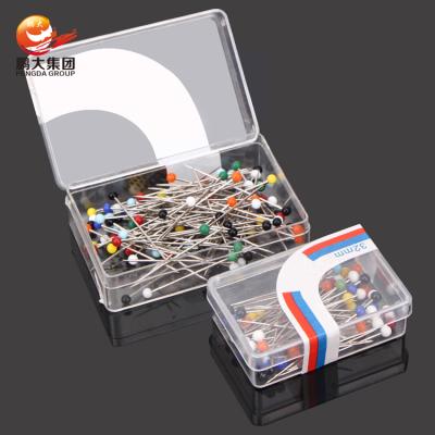 China Alloy+glass pengda sewing accessories round hijab pins 38mm l straight colorful stick bead head pin with plastic box for sale