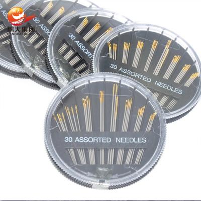 China Sewing pengda 30pcs hand set handwork embroidery gold eye steel sewing needle set with black plastic tray for sale