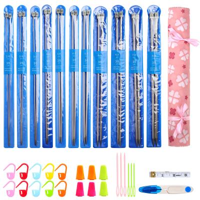 China Wholesale Hot Selling Convenient Stainless Steel Crochet Hook Knitting Needle 11 Pcs Knitting Needles Set Sticks for sale