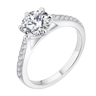 China Classic 925 Sterling Silver Engagement Wedding Diamond Promise Ring For Her With 7mm Cubic Zirconia Rhodium Plated for sale