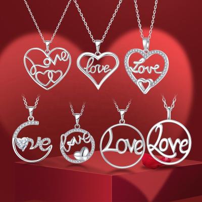 China FASHIONABLE Valentine's Day Zircon Letter Love Heart Shape Necklace CZ Pendant For Wedding Gift Silver Necklace for sale