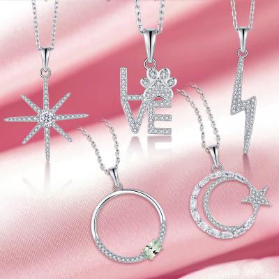 China Romantic 925 Sterling Silver Sun And Moon Lightning Zircon CZ Jewelery North Star LOVE Necklace for sale