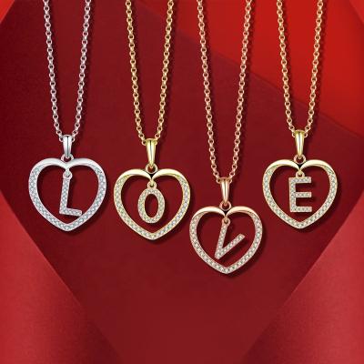 China TRENDY 925 Sterling Silver Gold Plated Chain Jewelry Zirconia Heart Alphabet Initial Letter Pendant Necklace for sale