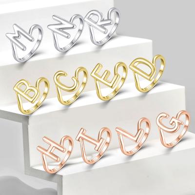 China FASHIONABLE Custom Wholesale Gold Plated S925 Silver Personalized Simple Silver Initial Letter Alphabet A to Z Rings for sale