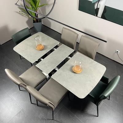 China High Quality Luxury Extendable Dining Room Furniture 6 Seater Metal Leg Rock Slab Table Top Expandable Dining Table for sale