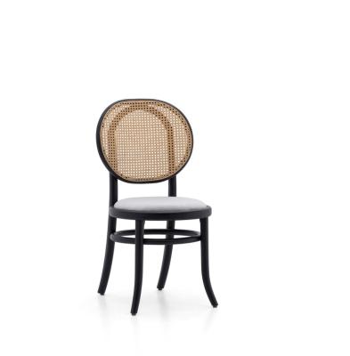 China No Armrests Intangible Cultural Heritage Modern Rattan Wood Dining Chairs Black Cane Dining Upholstered Chairs for sale