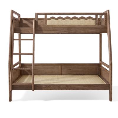 China Modern Intangible Cultural Heritage Bedroom Furniture Children's Room Rattan Adult Solid Wood Bunk Bed for sale