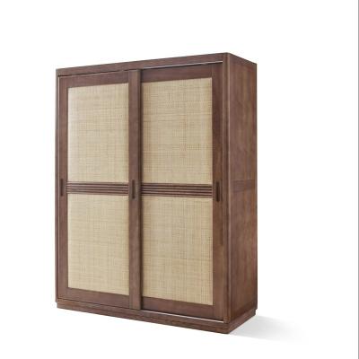 China Handmade rattan weaving intangible cultural heritage rattan woven solid wood cabinet bedroom sliding door storage cabinet for sale