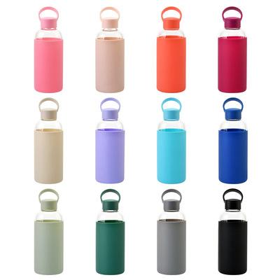 China Wholesale Portable Single Lid High Borosilicate Silicone Glass Water Bottle Stocked Custom Logo for sale