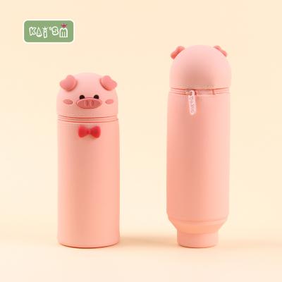 China KAI'SM 3D Cartoon Pig Waterproof Retractable Personality Cute Silicone Pencil Case For Kids Support Customized Service for sale