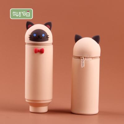 China KAI'SM 3D Waterproof Cartoon Cat Silicone Retractable Creative Pencil Case for Kids Support Customized Service for sale