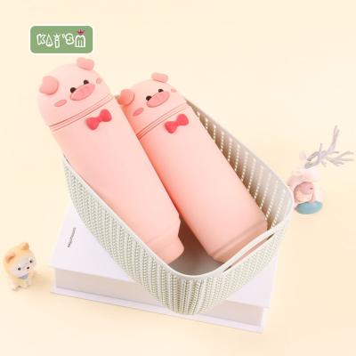 China KAI'SM 3D cute silicone pencil case cartoon waterproof pink animal retractable pig pencil case for kids support customized service for sale