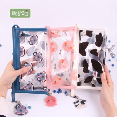 China Cute PVC Cartoon Pencil Zipper Closure KAI'SM Animal Transparent Bag Personality Soft Pencil Case For Kids Support Customized Service for sale