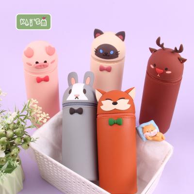 China KAI'SM 3D Waterproof Cartoon Animals Waterproof Silicone Pencil Case Creative Cute Retractable Pencil Case for Kids for sale